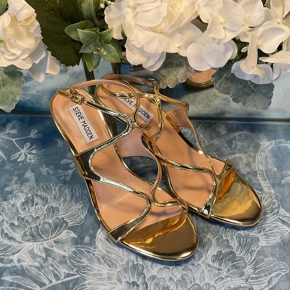Steve Madden Garcia Metallic Gold Strappy Heels - Picture 2 of 7